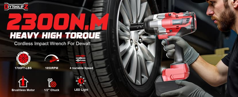 Cordless Impact Wrench 1/2 inch Compatible with Milwaukee 18v Battery, 1700 Ft-lbs High Torque Impact Driver, Electric Impact Gun with 4 Modes & LED Light for Car, Truck, Mower(Bare Tool)