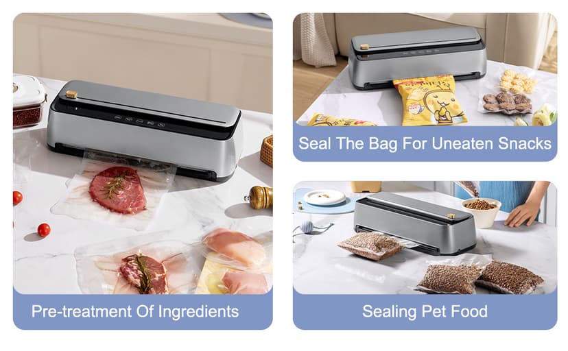 85Kpa Vacuum Sealer Machine for Food, 8-IN-1 Fully Automatic Food Sealer with Built-in Cutter & Bag Storage, Dry/Moist/EXT-VAC Modes, LED Touch Control, Includes 12 Vacuum Bags & 1 Roll Bag