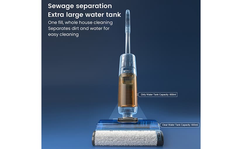 Smart Cordless Wet Dry Vacuum Cleaner and Mop for Hardwood Floor, Digital Display, Long Run Time, Great for Sticky Messes and Pet Hair, Space-Saving Design 250W