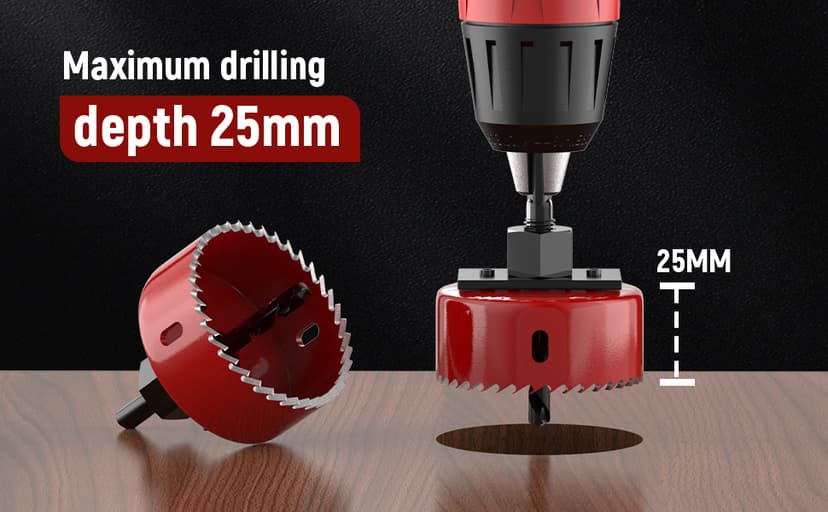 12-Piece Hole Saw Kit, Includes 8 Sizes (3/4" to 2-1/2"), Arbors, Drill Bits, and Hex Key, Ideal for Softwood, Plywood, and PVC(RED)