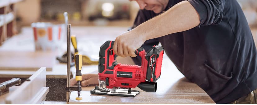 Jig Saw - 20V Cordless Jigsaw with Battery and Charger 2700 SPM Rechargeable Jigsaw with 10pcs Cutting Blades Bevel Angle (±45°) Variable Speed and 4 Orbital Function for Straight/Curve/Circle Cutting