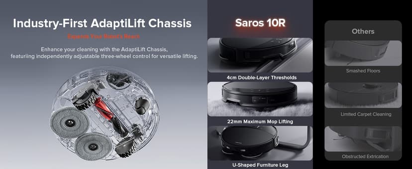 roborock Saros 10R Robot Vacuum and Mop, Powerful Suction, Zero-Tangling, 3.14’’ Ultra Slim, FlexiArm Riser Technology for Carpet & Floor, Corner & Edge Cleaning, Self-Emptying, Hot Air Drying, Black