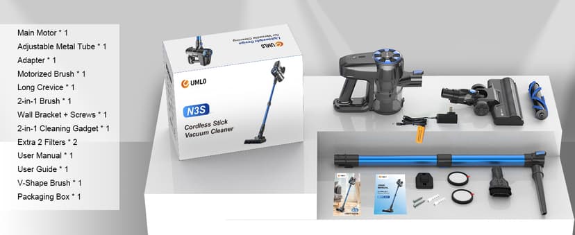 Cordless Vacuum Cleaner, 8-in-1 Lightweight Stick Vacuum with Powerful Suction, Self-Standing, 40 Mins Max Runtime, Rechargeable Vacuum Cleaners for Home, Hardwood Floor, Carpet, Pet Hair N3S