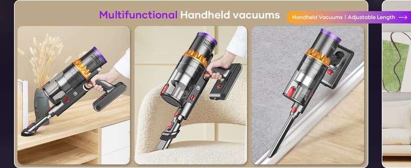 Cordless Vacuum Cleaner, 550W/45Kpa Stick Vacuum with Smart Display, MAX 65Mins Runtime Vacuum Cleaners for Home, Auto Mode & Anti-Tangle Lightweight Vacuum for Pet Hair/Carpet/Floor