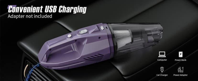 Handheld Vacuum Cordless - Car Vacuum Portable & Small Vacuum Cleaner with 6KPa Suction, USB Vacuum Cordless Rechargeable, HEPA Filter, LED Light for Pet Hair, Home, Car, Office - Includes Accessories