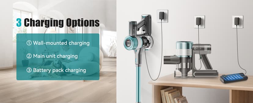 E.LUO Cordless Vacuum Cleaner, 28Kpa Vacuum Cleaners for Home, 60 Mins Runtime Stick Vacuum with Intelligent Display, Rechargeable Battery & Anti-Tangle Brush Handheld Vacuum for Floor Carpet Pet Hair
