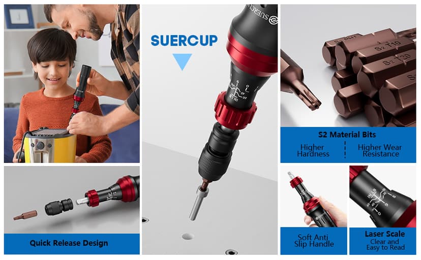 10-60In.lb 1/4" Torque Screwdriver 36 PCS Set with T-bar, Hex, Torx, and Phillips S2 Bits,Torque Wrench Screwdriver for Scope and Car, Bike Mounting and Home DIY