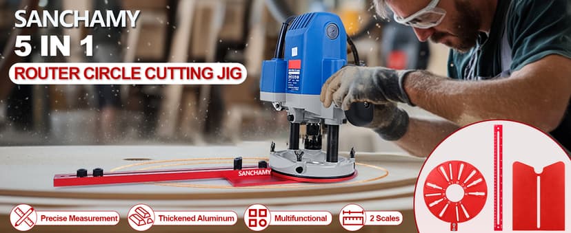 5 In 1 Router Circle Cutting Jig For Cutting/Routing Circle,Aluminum Router Milling Groove Bracket for Straight Or Cylindrical Edges,Adjustable Router Jig and Guide for Woodworking Edging Projects