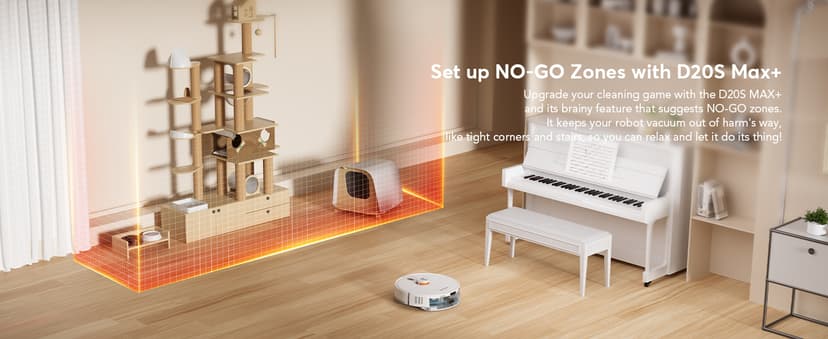 D20S Max+ Robot Vacuum and Mop, Specifically Handling Pet Hair Design, 6000Pa Max Suction, with Self-Empty Dock, 10 Weeks Hands-Free Cleaning, PreciSense LiDAR Navigation, App & Voice Control