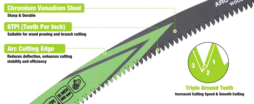 WORKPRO 15" Japanese Teeth Wood Pruning Reciprocating Saw Blades Set, Arc Cutting Edge 6TPI Pruning Saw Blades for Tree Pruning, Wood Cutting, Durable & Sharp, 5 Pack