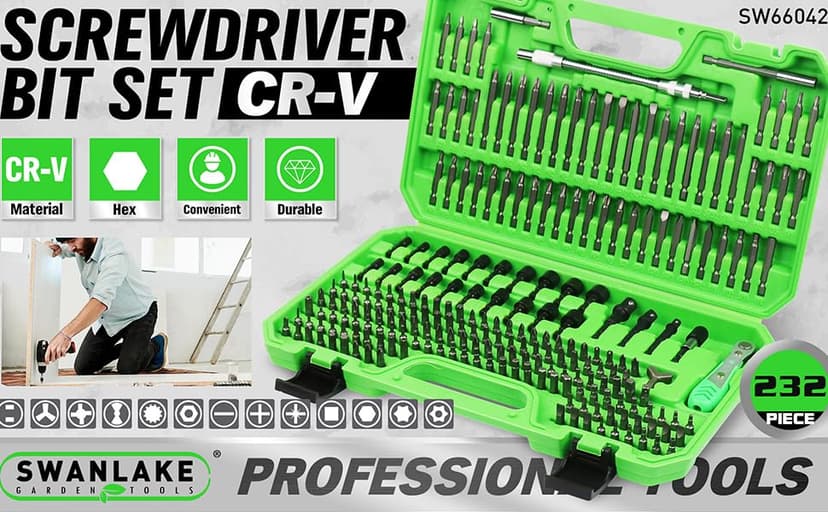 SWANLAKE 232PCS Ultimate Screwdriver Bit Set,Chrome Vanadium Steel Driver Bit Set, Includes Security Bits,Nut Driver, Ratchet Wrench and Bits Holder