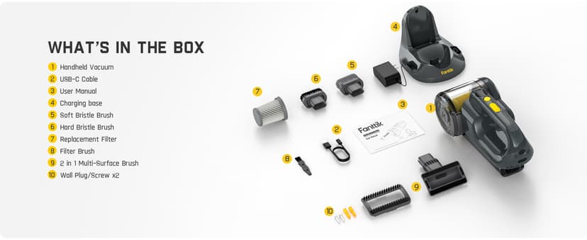 Fanttik Fold V10 Ultra Deluxe Handheld Vacuum Cordless, 17kPa Suction Power, Charging Base, Pivot Nozzle, Up to 35 Mins Runtime, Smart LED Display, Cordless Dustbuster Vacuum for Home, Car