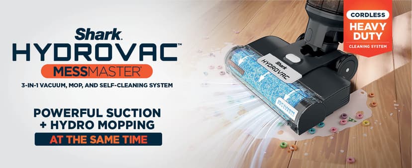 Shark Wet Dry Vacuum Mop All-in-One Cordless Hardfloor Cleaner, HydroVac MessMaster, 3-in-1 Self-Cleaning System, Strong Suction with 2 Brushrolls & 2 Solutions, for Hard Floors & Area Rugs, AW261