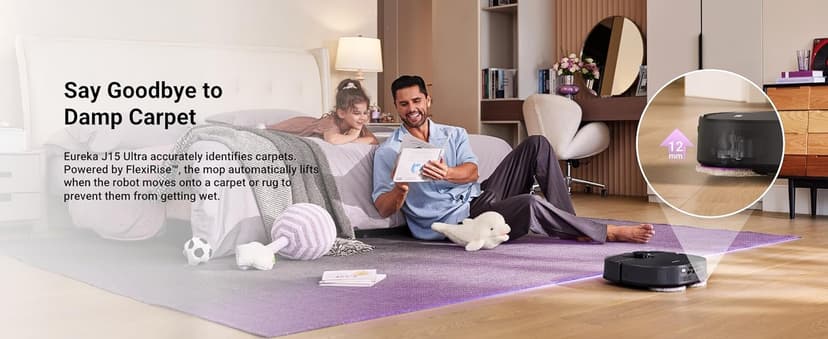 Eureka J15 Ultra Self Emptying Robot Vacuum, 19,000 Pa Suction, Flex-Arm Mop Design, 167℉Hot Water Mop Washing & 131°F Hot Air Drying, AI Obstacle Avoidance, Black