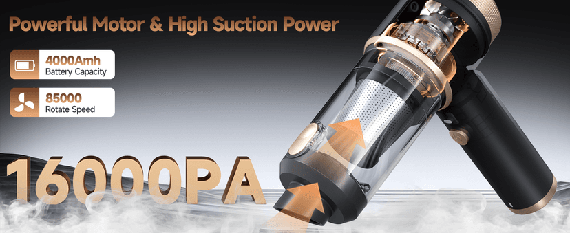 Car Vacuum Portable Cordless, Hand Vacuum with 16000PA High Power, 7 in 1 Mini Car Vacuum Cleaner with One-Click Empty, Dual Hepa Filter, LED Light, Type-C Charging Small Handheld Vac