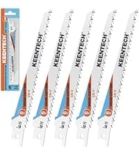 KEENTECH 6 Inch Cr-V Reciprocating Saw Blade 5-Pack for Cutting Wood, Engineered Wood, PVC Piping, Drywall, 6 TPI Fleam Ground Teeth, Compatible with Milwaukee Sawzall and Other Reciprocating Saws