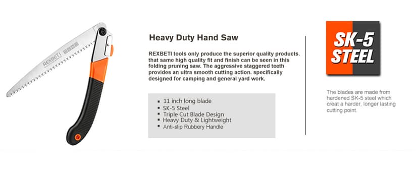 REXBETI Folding Saw, Heavy Duty 11 Inch Extra Long Blade Hand Saws for Wood Camping, Dry Wood Pruning Saws With Hard Teeth, Quality SK-5 Steel