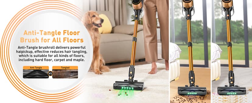 Cordless Vacuum Cleaner, 40Kpa 8 in 1 Powerful Suction Lightweight Stick Vacuum Cleaner for Home, LED Display, 3 Suction Modes, 45Mins Detachable Battery Vacuum for Hard Floor Carpet Pet Hairs