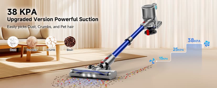 Cordless Vacuum Cleaner, 8 in 1 Powerful Stick Vacuum with 50Mins Rechargeable Battery, Vacuum Cleaners for Home Anti-Tangled Lightweight Handheld Vacuum for Hardwood Floor, Carpets, Pet Hair, Blue