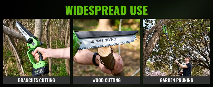 2-in-1 Cordless Pole Saw & Mini Chainsaw 20V 3.0AH 8-Inch 15FT Reach Electric Tree Trimmer Battery Powered Chainsaw with Extension Pole for Tree Trimming Branch Cutting Pruning