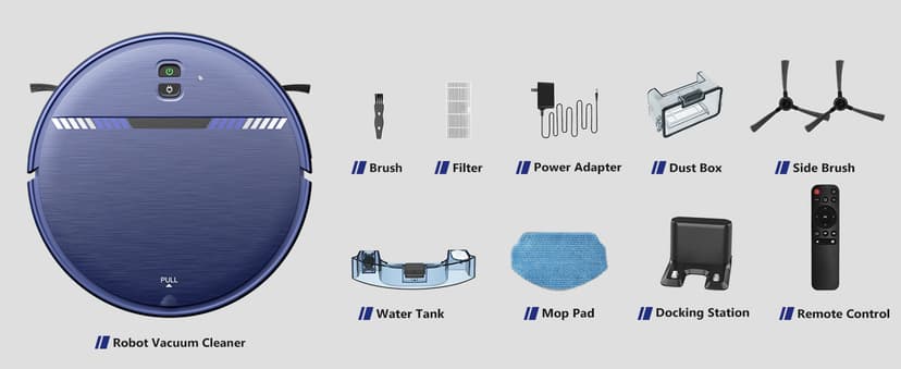 Robot Vacuum and Mop Combo, WiFi/App/Voice, Robotic Vacuum Cleaner with Schedule, 2 in 1 Mopping Robot Vacuum with Water Tank and Dustbin, Self-Charging, Slim, Ideal for Hard Floor, Pet Hair, Carpet