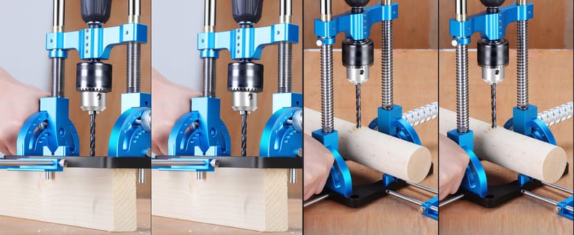 Portable Drill Guide, Multi Angle Drill Guide for Straight Holes, Self-Centering Pins, Drilling Jig w/Chuck & Key, Adjustable Angle from 0° to 60°, Chuck Clamping Range for 1/16-1/2" (1.5-13mm)