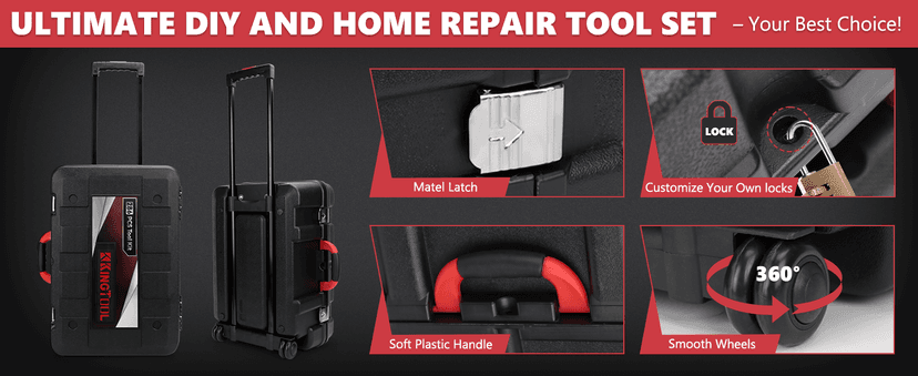 KINGTOOL Home Tool Set Kit - 286 PCS Home Auto Repair Tool Kit with Rolling Tool Box, Mechanic Tool Sets with 21V Max Cordless Power drill, Perfect for Homeowner, Diyer, Handyman