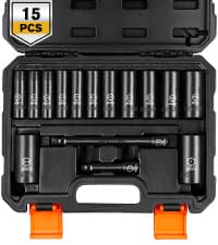 BOEN Pro 1/2" Drive Metric Deep Impact Socket Set, 21-Piece CR-MO &CR-V Steel, Upgraded Torque & Durability, 10mm-24mm, Includes Extension Bars, Universal Joint, Adapter – Meets ANSI