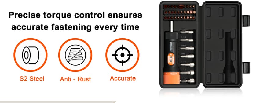 Torque Screwdriver 38Pcs, Gifts for Men Torque Wrench with Inch/Pounds Torque Range 10-70 In-lb, S2 Bits, Sockets and Storage Case for Maintenance, Tools, Bike Repairing and Mounting