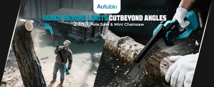 2-in-1 Cordless Pole Saw & 8'' Mini Chainsaw,Forest Ranger Approved Electric Handheld Chain Saw with 2× 21V 4.0Ah Rechargeable Batterie&Charger, Auto Oiling Multi-Angle,Max 16Ft Saw for Tree Trimming