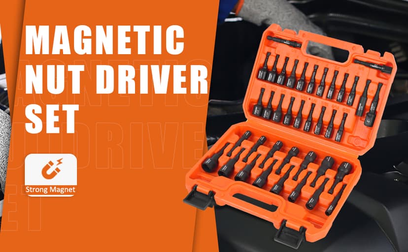 39Pcs Magnetic Nut Driver Set for Impact Drill, Metric & SAE Magnetic Impact Drill Driver Bit, 1/4" Hex Shank, Fully Magnetic Hex Nut Driver Drill Bit Master Kit, Black