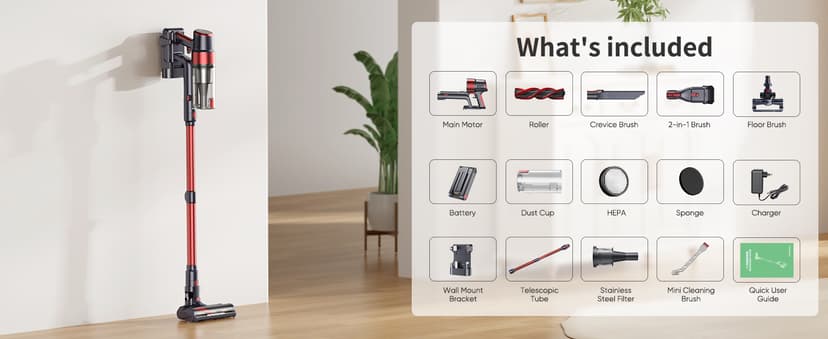 Cordless Vacuum Cleaner, 450W 40Kpa Stick Vacuum with Touch Screen, 55 Mins Runtime Rechargeable Vacuum, Lightweight Powerful Vacuum Cleaner for Home with 1.5L Cup for Pet Hair Carpet Hardwood Floor