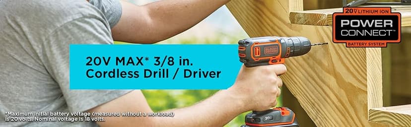 BLACK+DECKER 20V MAX Cordless Drill/Driver Kit with Battery, Charger, and Double Ended Bit (BDCDD120C)