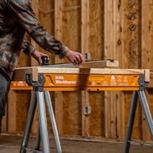 BORA Workhorse Saw horses 2 pack Folding Heavy Duty Legs, Metal Saw horse with 2x4 Bracket Built in Bottle Opener Professional Saw Horse for Woodworking Carpenters Contractors PM-3350T