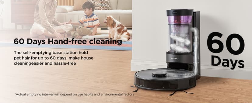 Eureka Robot Vacuum with Bagless Self Emptying Station, 2 in 1 Robotic Vacuum and Mop Combo, 60-Day Capacity, 4000Pa Suction, Auto Lifting Mop, LiDAR Navigation,NER E10s