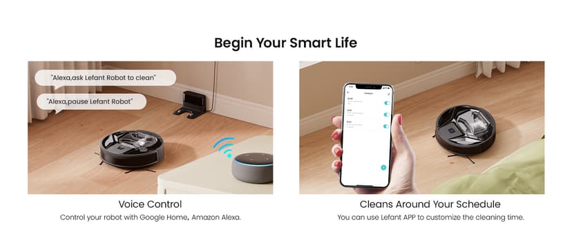 Lefant M320 Robot Vacuum Cleaner, Carpet Detection, 6,000 Pa Suction, Low Noise, 800ml Visible Dustbin, 210 Mins Runtime, Self-Charging, Works with Alexa, Ideal for Hard Floor, Pet Hair, Black