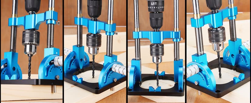 Portable Drill Guide, Multi Angle Drill Guide for Straight Holes, Self-Centering Pins, Drilling Jig w/Chuck & Key, Adjustable Angle from 0° to 60°, Chuck Clamping Range for 1/16-1/2" (1.5-13mm)