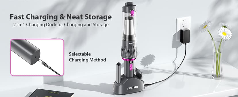 Handheld Vacuum Cordless 25000Pa Car Vacuum 3-in-1 Handheld Vacuum, Includes Smart Display and Charging Base Hand Vac Cordless Rechargeable One-Touch Empty for Home/Pet/Car (Violet)