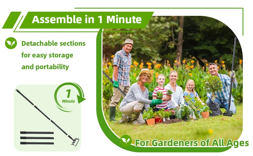 Weeding Hoe Garden Tool, 2 in 1 Stirrup Hoe and Cultivator with 62 inch Adjustable Long Handle, Heavy Duty Metal Garden Action Scuffle Hoes for Efficient Weeding Soil Aeration Small Weeder Tool