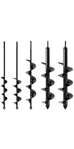 VASGOR Set of 5 Auger Drill Bit for Planting (1.6x16", 2x16", 2.6x16", 3x16", 3.5x16") - Easy Planter Garden Auger - Bulb & Bedding Plant Augers - Post Hole Digger for 3/8” Hex Drive Drill