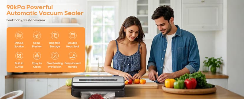 2025 Updated Stylish design Precision Vacuum Sealer Machine Pro for Food Saver, Concealed Handle 90Kpa Vacuum Sealers for Sous Vide,Liquid Food/Build with Cutter/Large Bag Storage/2 Bag Rolls