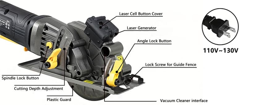 Mini Circular Saw,NEWONE 4.5Amp Electric Circular Saw with 6 Saw Blades,3500RPM,Max Cutting Depth 1-11/16"(90°), 1-1/8"(45°),Circular Saw With Laser for Wood, Soft Metal, Tile and Plastic Cuts