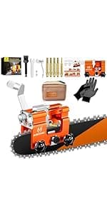 Chainsaw Sharpener Jig Kit, Portable Chainsaw Sharpening Tool with Burr Grinding Stone & Cleaning Brush, Manual Chain Saw Blade Sharpener Attachment for Chain/Electric Saw, Lumberjack, Garden Worker