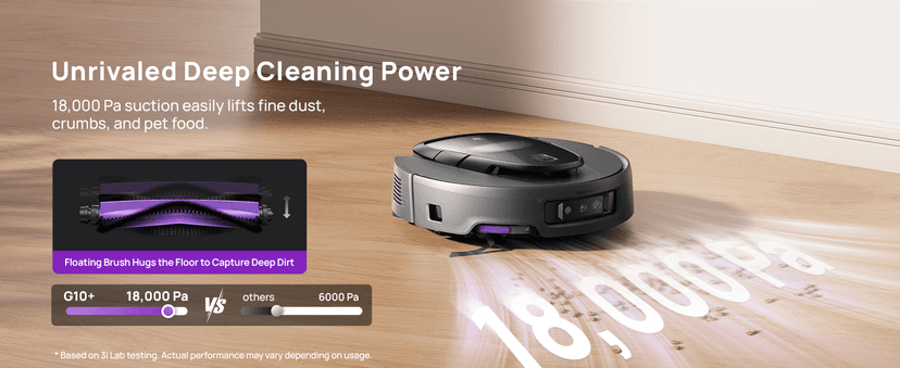 3i G10+ Robot Vacuum and Mop Combo, 18,000 Pa Suction, 60-Day Hands-Free Cleaning with Quiet Debris Compression, Smart LiDAR Navigation, Auto Extension Along Edges, Ideal for Hard Floors & Carpets