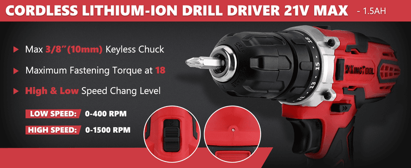 KINGTOOL Home Tool Set Kit - 286 PCS Home Auto Repair Tool Kit with Rolling Tool Box, Mechanic Tool Sets with 21V Max Cordless Power drill, Perfect for Homeowner, Diyer, Handyman