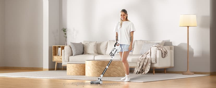 Cordless Vacuum Cleaner, 580W 48KPA 65Mins Runtime Fast Charging Vacuum Cleaner, Self-Standing LED Light Touch Screen Stick Vacuum for Home Light Weight,for Pet Hair/Carpet/Floor, White