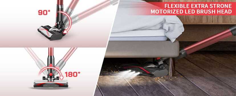 Cordless Vacuum Cleaner for Home with Powerful Suction,Lightweight Stick Vacuum Cordless Rechargeable with 35 Mins Runtime, Hardwood Floor Vacuum for Pet Hair,Carpet,Tile(Red)