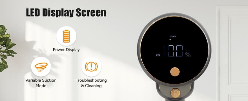 E.LUO Cordless Vacuum Cleaner 350W/≥24KPA Powerful Stick Vacuum with Led Screen Max 60 Mins Runtime Vacuum Cleaner with Rechargeable 2500 mAh Battery for Home Hard Floor Carpet Car Pet