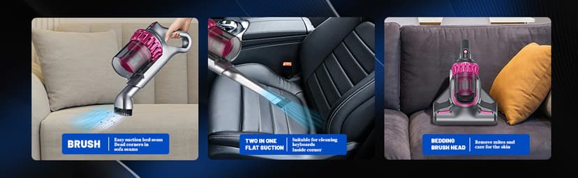 Cordless Vacuum Cleaner,Stick Vac with LED Screen,4 in 1 Mattress Vacuum, 1500mah Battery, Strong Suction,Suitable for Bed, car, Sofa, Carpet, pet Hair,Hardwood Floor