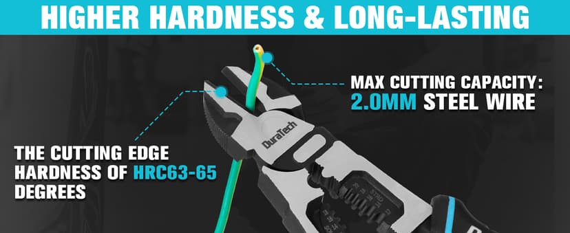 DURATECH 4-in-1 Diagonal Cutting Pliers, 8" Multifunction Heavy Duty Side-Cutting Pliers with Wire Stripper, Wire Cutters with Ergonomic Handle for Electricians and Homes